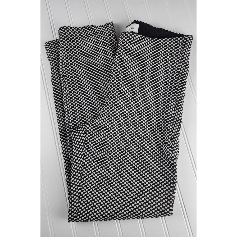 Elle Skinny Ankle Pants Womens Small‎ Black White Polka Dot Pull On Stretch